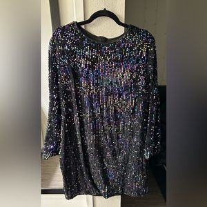 SHEIN Plus Size Black Sequins Long Sleeve Dress